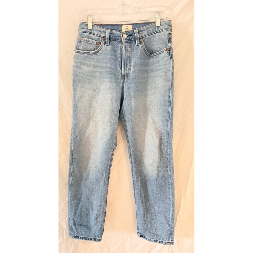 Levis 501 Crop Light Wash High Rise Straight Leg Blue Denim Jeans Womens 28x24